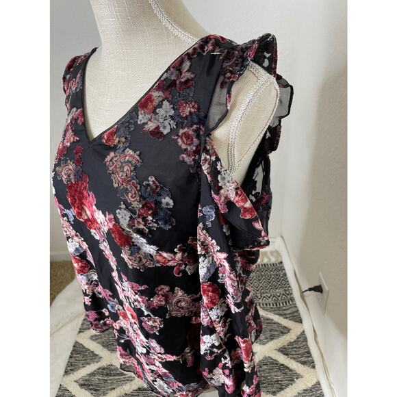 White House Black Market Floral Velvet Burnout Cold-Shoulder Blouse - Picture 4 of 7